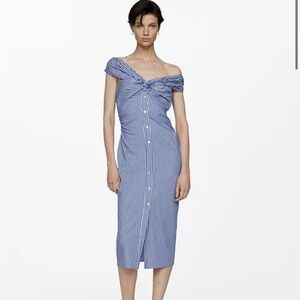 Mango striped dress with bare shoulders